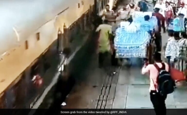 Watch: Woman Slips Trying To Board Moving Train At Surat Station, Alert Cop Saves Her