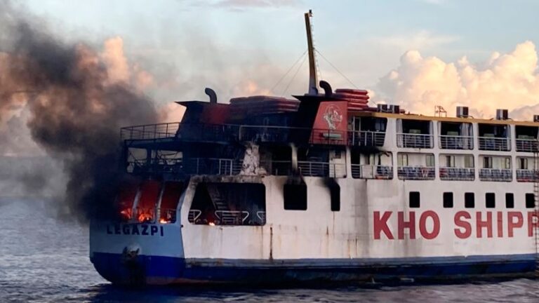 Ship carrying 120 catches fire off Philippines