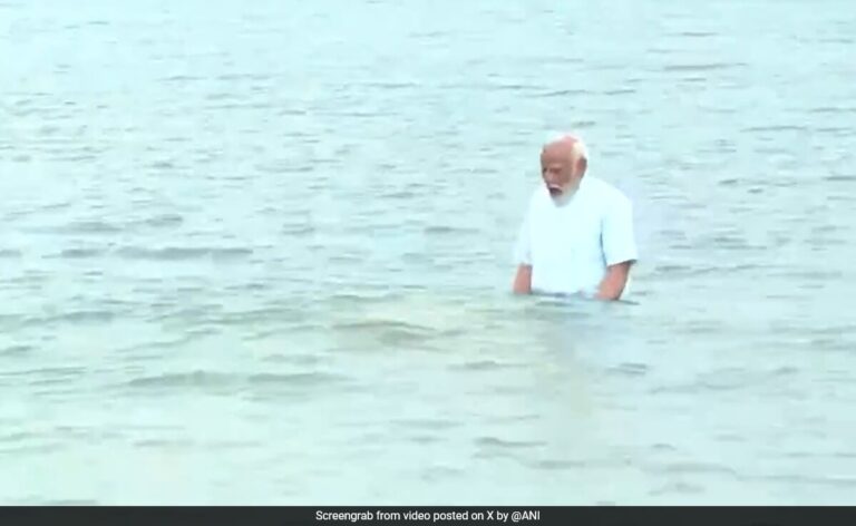 Watch: PM Modi Takes Holy Dip At 'Angi Theerth' Beach In Rameswaram