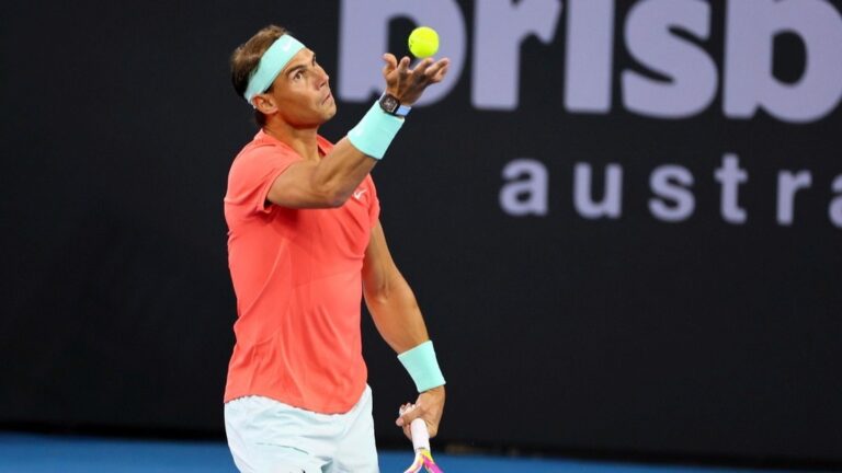 Watch: Rafael Nadal entertains crowd with football skills on comeback in Brisbane International